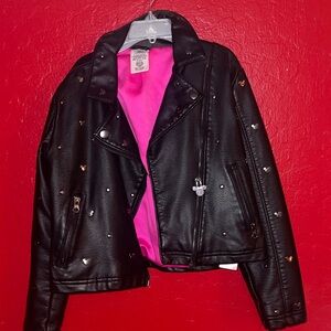 5T Disney Black Studded Jacket with Pink Lining